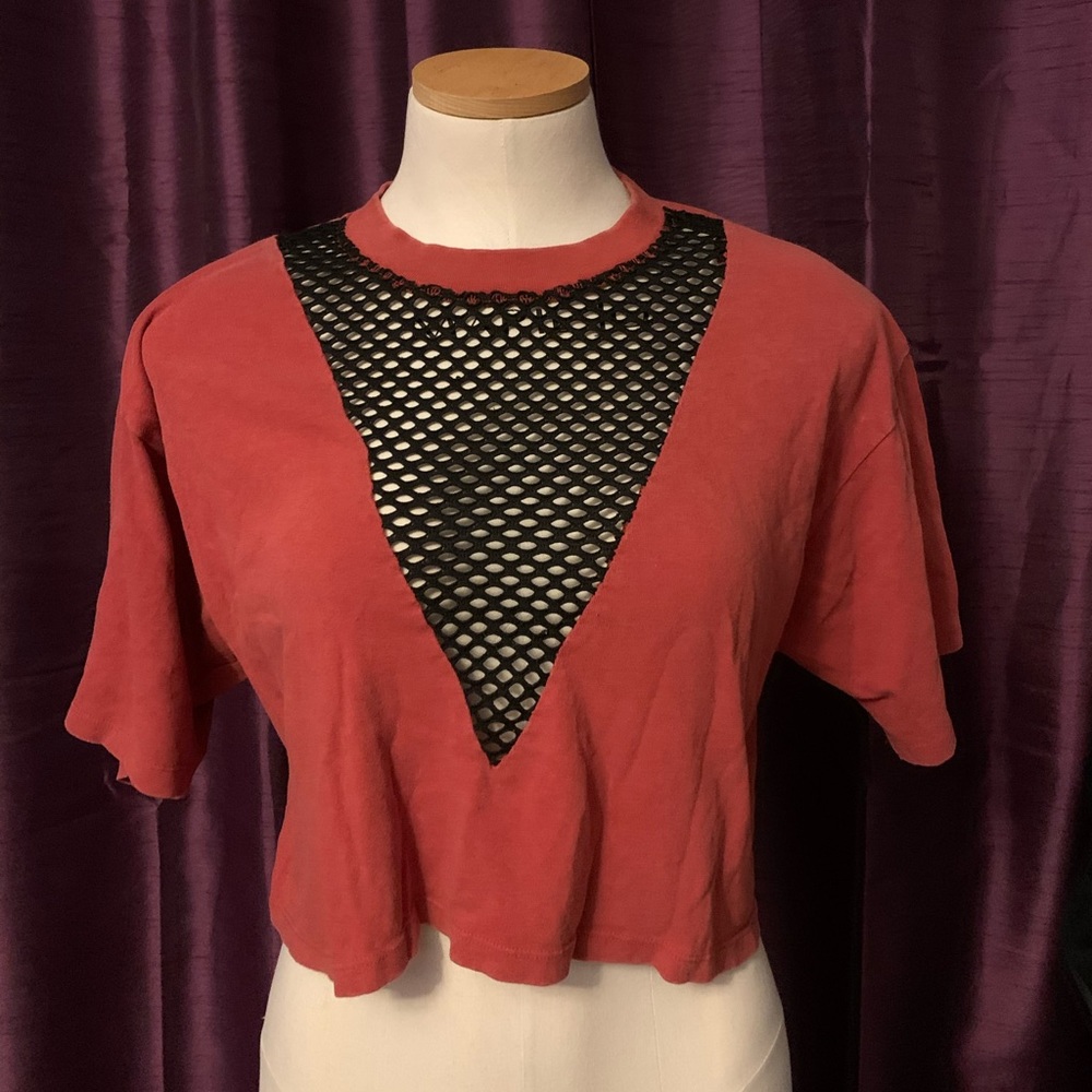 Red and Black Fishnet Top